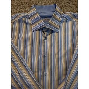 Marcello Sport Button Up Shirt Mens XL Blue/Yellow Striped Long Sleeve
